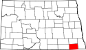 Mapa de Dakota del Norte con el Condado de Sargent resaltado