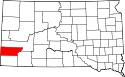 Mapa de Dakota del Sur con el Condado de Custer resaltado