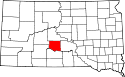 Mapa de Dakota del Sur con el Condado de Jones resaltado