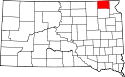 Mapa de Dakota del Sur con el Condado de Marshall resaltado