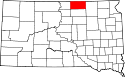 Mapa de Dakota del Sur con el Condado de McPherson resaltado