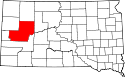Mapa de Dakota del Sur con el Condado de Meade resaltado