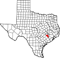 Mapa de Texas con el Condado de Austin resaltado