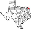 Mapa de Texas con el Condado de Bowie resaltado