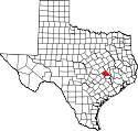 Mapa de Texas con el Condado de Burleson resaltado