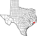 Mapa de Texas con el Condado de Chambers resaltado