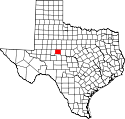 Mapa de Texas con el Condado de Coke resaltado