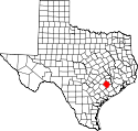 Mapa de Texas con el Condado de Colorado resaltado