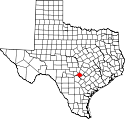 Mapa de Texas con el Condado de Comal resaltado