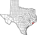 Mapa de Texas con el Condado de Galveston resaltado