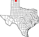 Mapa de Texas con el Condado de Hansford resaltado