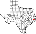 Mapa de Texas con el Condado de Hardin resaltado