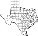 Mapa de Texas con el Condado de Hood resaltado