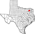 Mapa de Texas con el Condado de Hopkins resaltado