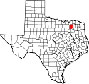 Mapa de Texas con el Condado de Hunt resaltado