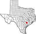 Mapa de Texas con el Condado de Lavaca resaltado
