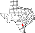 Mapa de Texas con el Condado de Live Oak resaltado