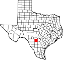 Mapa de Texas con el Condado de Medina resaltado