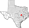 Mapa de Texas con el Condado de Milam resaltado