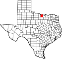 Mapa de Texas con el Condado de Montague resaltado