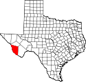 Mapa de Texas con el Condado de Presidio resaltado