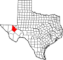 Mapa de Texas con el Condado de Reeves resaltado