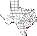 Mapa de Texas con el Condado de Refugio resaltado