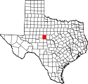 Mapa de Texas con el Condado de Runnels resaltado