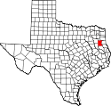 Mapa de Texas con el Condado de Rusk resaltado
