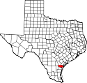 Mapa de Texas con el Condado de San Patricio resaltado