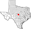 Mapa de Texas con el Condado de San Saba resaltado