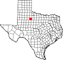 Mapa de Texas con el Condado de Stonewall resaltado