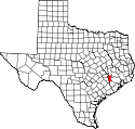 Mapa de Texas con el Condado de Waller resaltado