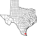 Mapa de Texas con el Condado de Willacy resaltado