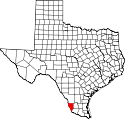 Mapa de Texas con el Condado de Zapata resaltado