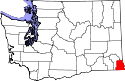 Mapa de Washington con el Condado de Asotin resaltado