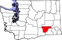 Mapa de Washington con el Condado de Franklin resaltado