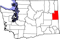 Mapa de Washington con el Condado de Spokane resaltado