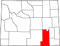 Mapa de Wyoming con el Condado de Albany resaltado