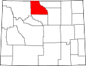 Mapa de Wyoming con el Condado de Big Horn resaltado