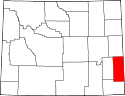 Mapa de Wyoming con el Condado de Goshen resaltado