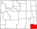Mapa de Wyoming con el Condado de Laramie resaltado