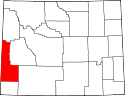 Mapa de Wyoming con el Condado de Lincoln resaltado