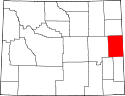 Mapa de Wyoming con el Condado de Niobrara resaltado