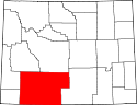 Mapa de Wyoming con el Condado de Sweetwater resaltado