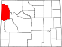 Mapa de Wyoming con el Condado de Teton resaltado