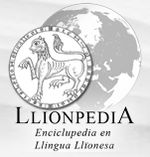 Logotipo de la Llionpedia, Enciclupedia en Llingua Llïonesa.