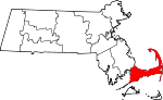 Mapa de Massachusetts con la ubicación del condado de Barnstable