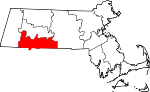 Mapa de Massachusetts con la ubicación del condado de Hampden
