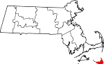Mapa de Massachusetts con la ubicación del condado de Nantucket